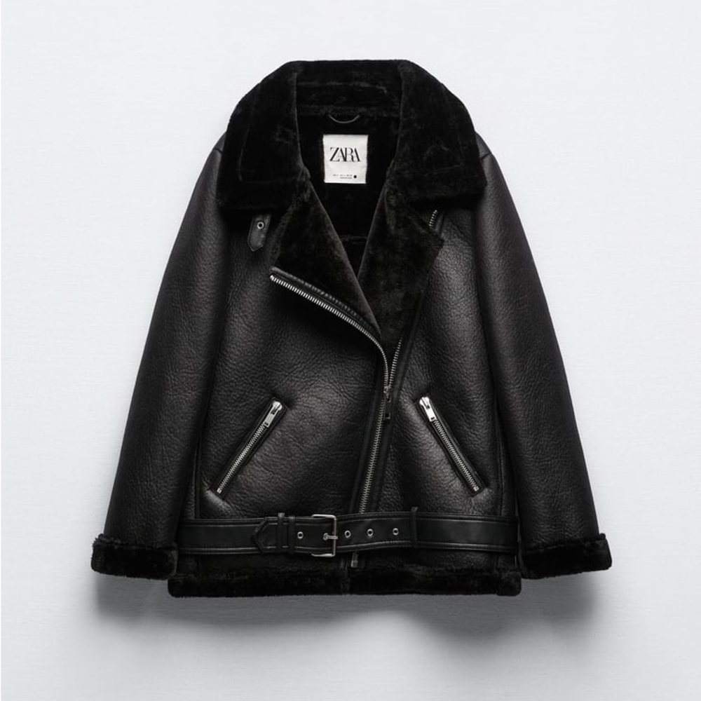 Zara Double Faced Jacket Fur Lined Moto